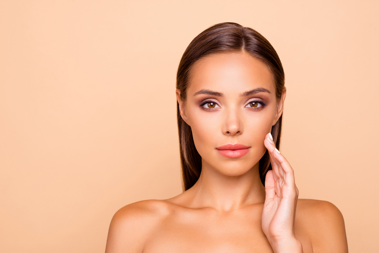 Photo of lady with shoulders she isolated on pastel beige